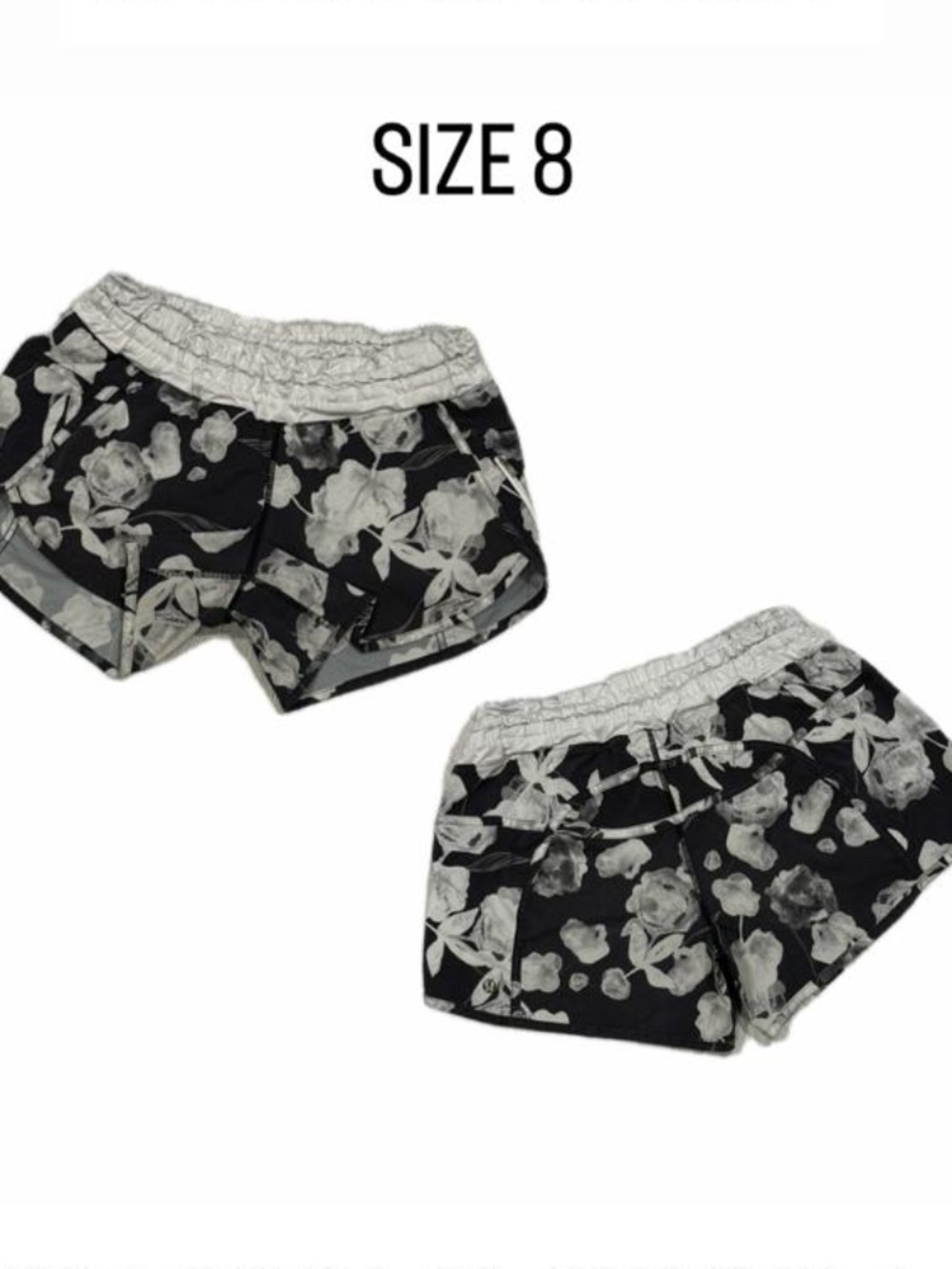 Lululemon Speed Up Shorts Size 8 - Black & White Floral Pattern - Low Rise.